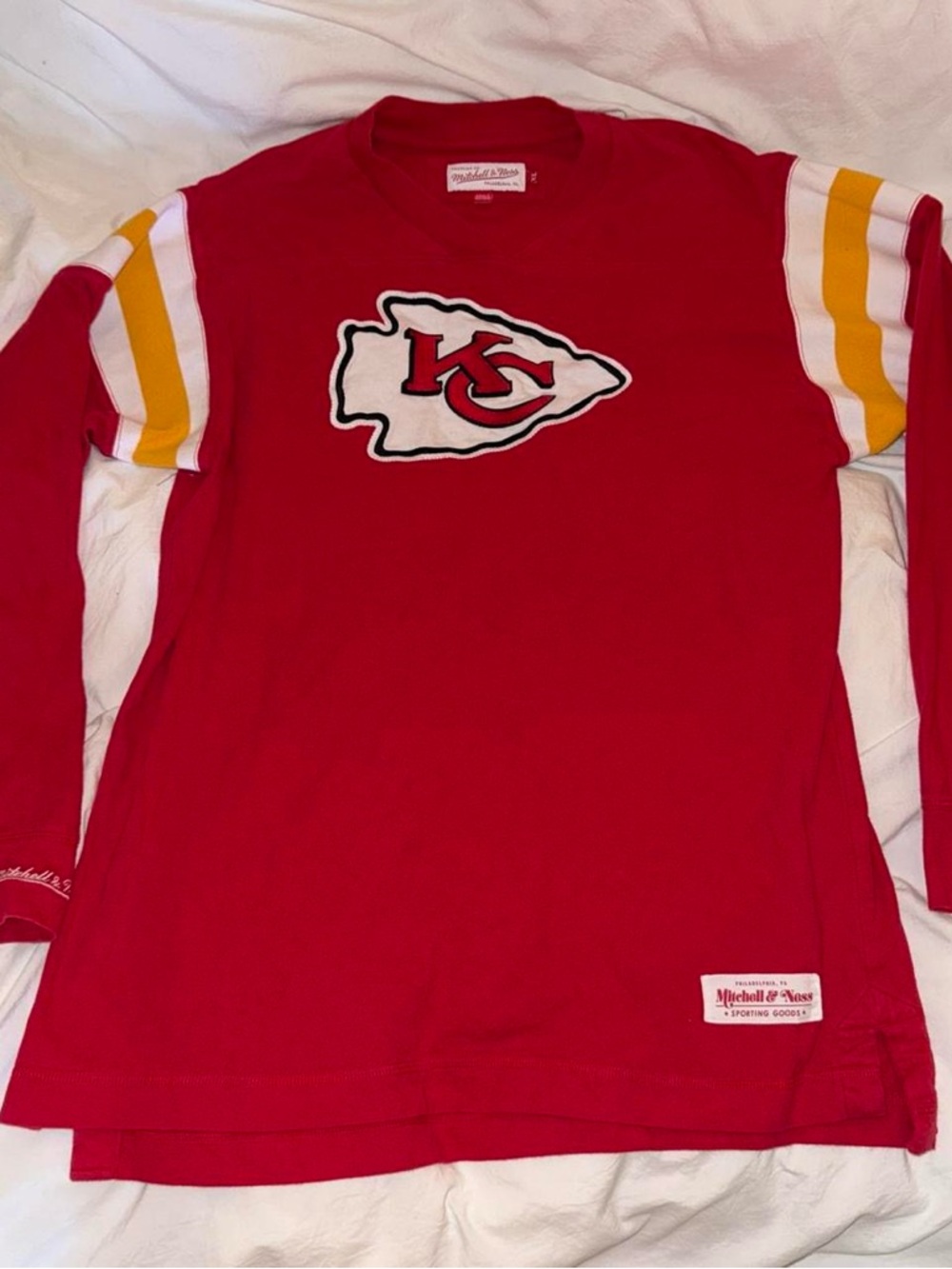Mitchell & Ness Red Kids Long-Sleeve Chiefs Logo Top with Yellow & White Accents